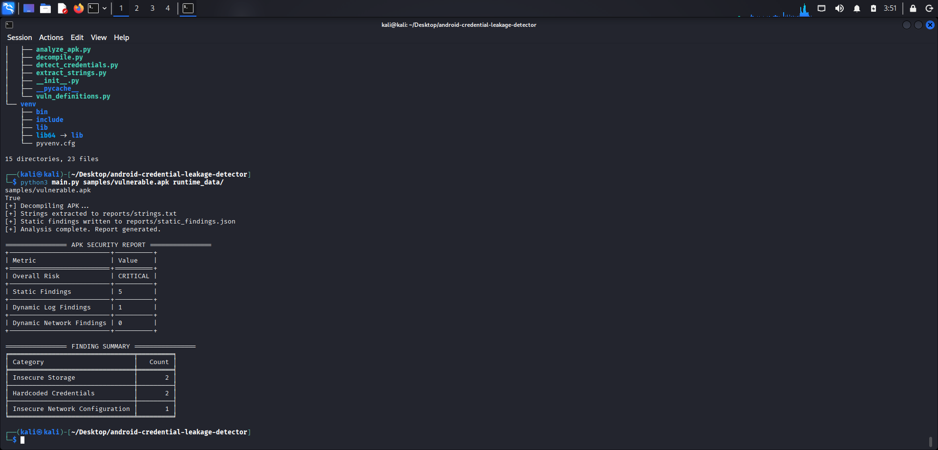 Screenshot showing the interface of Android Credential Leakage Detector