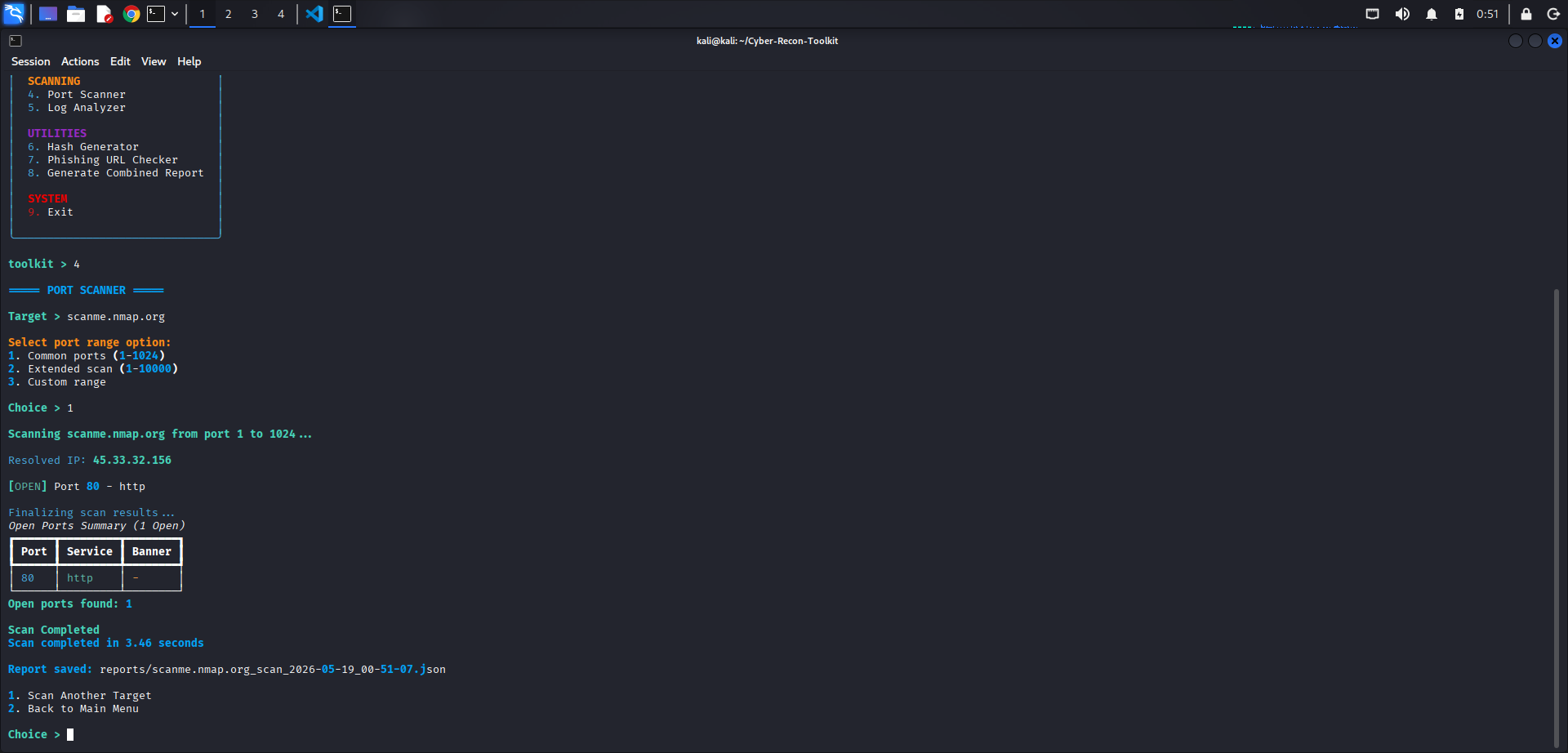 Screenshot showing the interface of Cyber-Recon-Toolkit